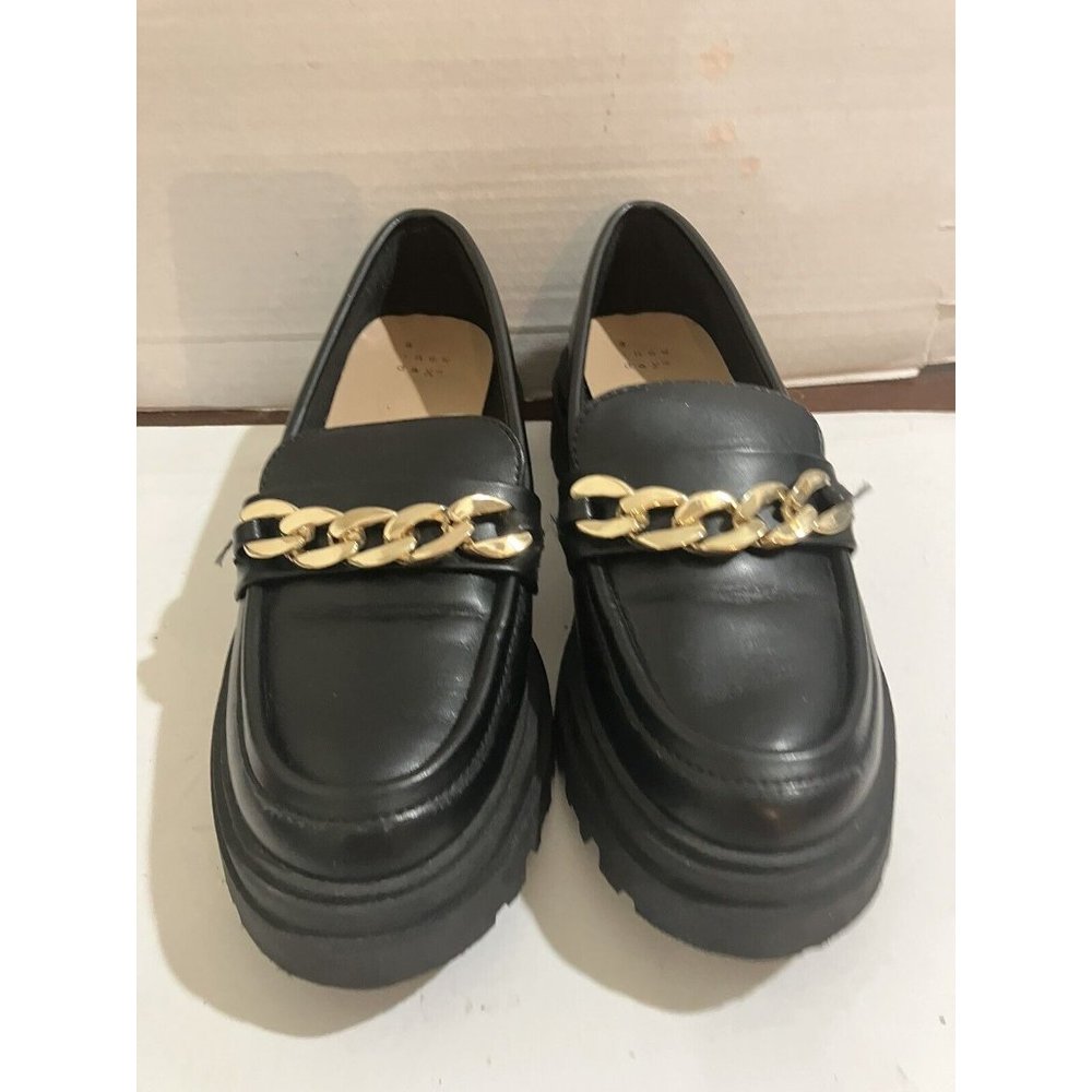 A New Day Women's Size 7.5 Black Gold Chain chunky Platform Loafers shoes - Picture 3 of 8